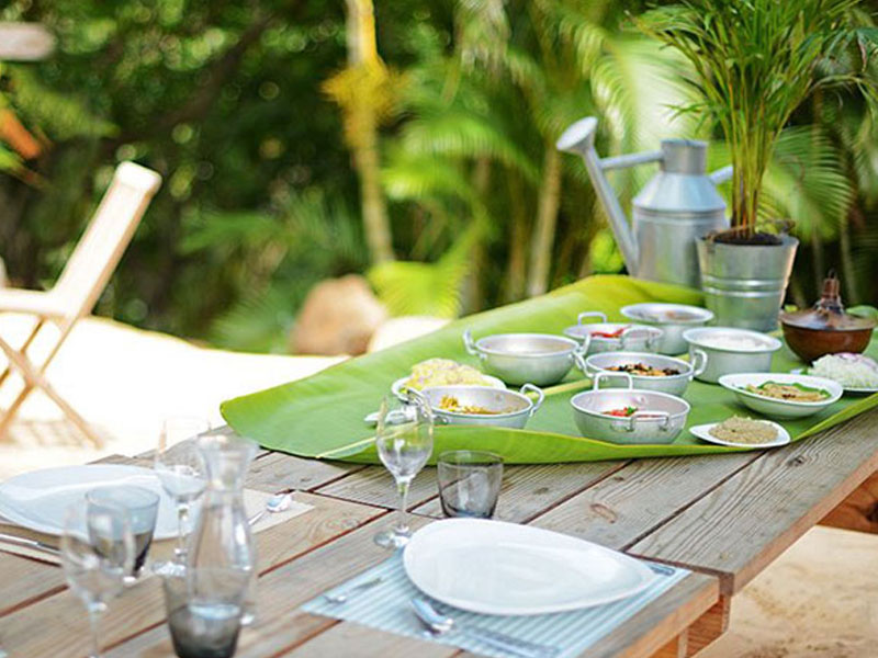 Otentic Eco Tent Restaurant Mauritian dish served in local recipient called “karay”