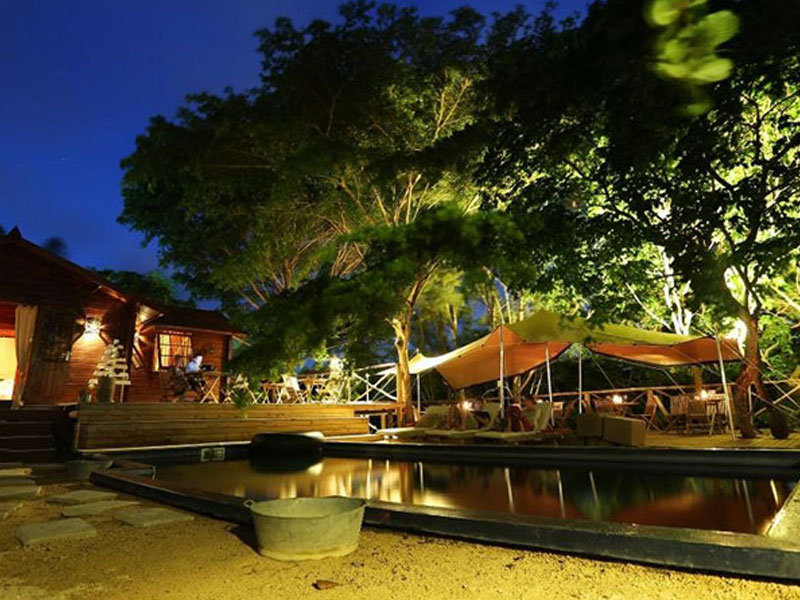 Otentic Mauritius pool view at night